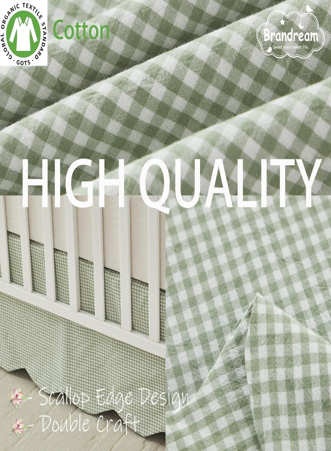 Brandream Scallop Edge Cotton Crib Skirt, Baby Boy, Baby Girl, Gender Neutral Crib Skirt Toddler Bedskirt Farmhouse Chic Nursery Crib Bed Skirt, Boho Bohemian Solid Green Gingham - Image 4